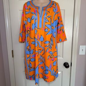 New Gretchen Scott Dress Size Large Tropical Floral Split Neck Vacation Resort